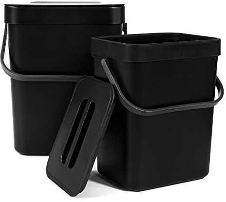 Spesh Biomülleimer Küche 2er-Set(5L+3L) Kunststoff Komposteimer Geruchsdicht Aufhängbar Abfalleimer mit Deckel für den Täglich Anfallenden Biomüll (Schwarz)