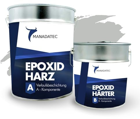 MANADATEC 2k Epoxidharz Verlaufsbeschichtung 6kg I RAL 7035 Lichtgrau I Lösemittelfrei, Umweltfreundlich & Geruchsneutral I Für ebene Garagen-, Keller- & Werkstattböden I Hohe Belastbarkeit