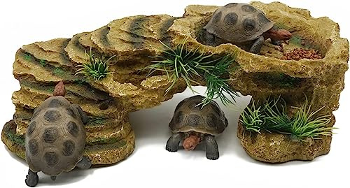 MOGOULUA Tartaruga Crogiolata Piattaforma Rettile Simulato Habitat Terrario Nascondiglio Tartaruga Resina Roccia Nascondiglio Rifugio Grotta Ornamento per Lucertole Ragni Pesci (Grande)