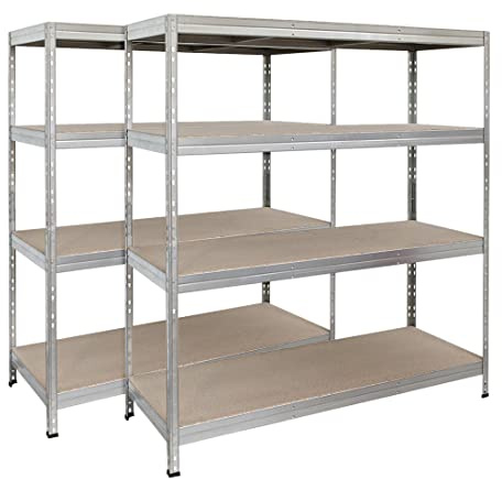 Master Regale 2er-Set Rivet Schwerlastregal mit HDF-Platte 180x150x60cm (HxBxT), 4 Böden, 250 kg pro Boden, verzinkt. Steckregal Metallregal Kellerregal Lagerregal Werkstattregal Garagenregal