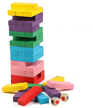 KABENFIS Blocs de Construction en Bois Jeu de Tour coloré avec Sac de Rangement pour Enfants garçons et Filles