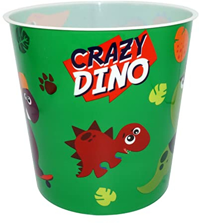 21cm Plastic Crazy Dino Dustbin, 5L Lightweight Round Paper Bin, Waste Storage Basket Bin, Children's Study Room, Bedroom and Living Room Trash Can, Desk Storage Container