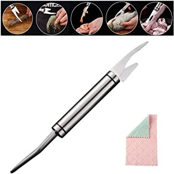 2023 New 5 in 1 Multifunctional Shrimp Line Fish Maw Knife with Cleaning Cloth, 304 Stainless Steel Shrimp Peeler, Fish Scale Remover, Kitchen Fish and Shrimp, Duck Intestine Cleaner (1PCS)