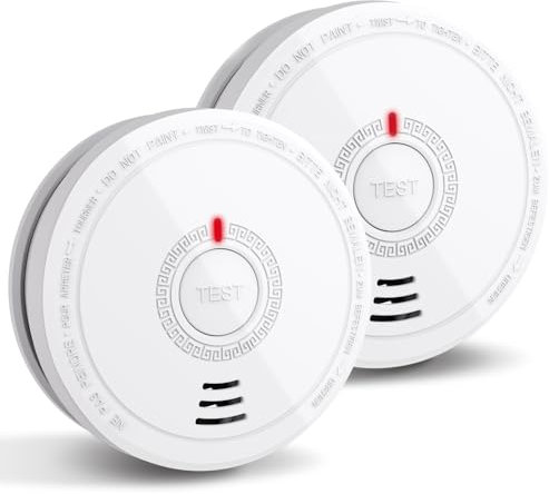 Fire Alarms Battery Operated for Home,Smoke Alarms Detector with 10 Years Life/5 Years Battery, Fire Alarm with LED Indicator and Silence Button Photoelectric Smoke Alarms for Home (2 Pack)