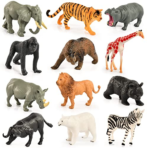KATELUO Tiere Figuren, 12pcs Mini Bauernhof & Dschungel Zoo Tierfiguren, Realistische Tierfiguren Sammlung, Pädagogisches Lernspielzeug