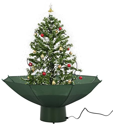 KOIECETA Schneiender Weihnachtsbaum mit Schirmfuß Schneefall Kugeln LED-Lampen Tannenbaum Christbaum Kunstbaum Dekobaum Schnee Grün 75cm