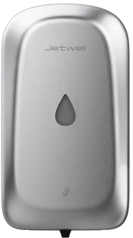 JETWELL Automatic Touch-Less Wall Mount Hand Soap Dispenser Liquid Drop Battery Operated, Brushed Stainless Steel Cover Large Capacity 34OZ/1000ML for Kitchen Home Commercial Bathroom