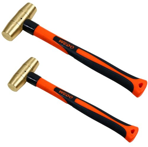 WEDO 2PCS Brass Hammer Set,1-1/2lb&2lb,Sledge Hammer Kit,Solid Brass Mallet Hammer,Fiberglass Hammer Handle,Die-Forged, Corrosion Resistant, DIN Standard