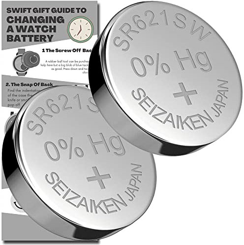 SR621SW Watch Batteries - 2 x Seizaiken 364 Equivalent Cell Button Watch Battery Replacement Kit for Watches with Fitting Guide