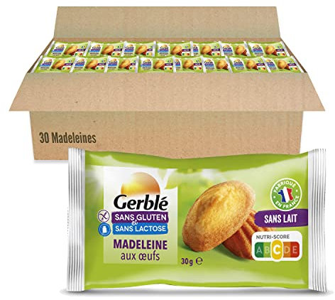Gerblé Madeleines Sans Gluten Pocket – Sans Gluten & Sans Lactose – Format Familial Moelleux à Emporter, Sans Huile de Palme, 30 Madeleines, 900 g