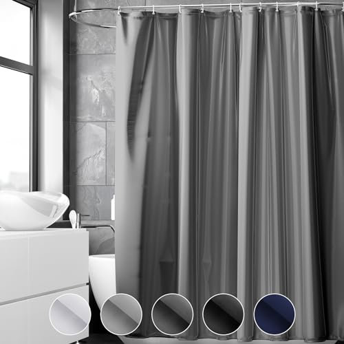 REDKEY Duschvorhang 120x180 cm, Anti-schimmel Badvorhang, Waschbar Schnelltrocknend Wasserabweisend PVC Textil, Antibakteriell Badewanne Vorhang mit 8 Haken für Bad Dusche, Dunkelgrau