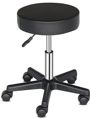 TactFire Tabouret de Bureau, Tabouret à roulettes avec Rotation 360°, pour Salon de Massage, Bureau, Clinique (1, Noir)