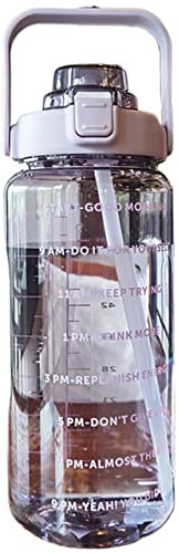 Gourde de sport, bouteille d'eau de sport, 2 litres avec paille Hommes Femmes Fitness Bouteilles d'eau Bouteilles d'eau froide en plein air avec marqueur de temps Drinkware Eau étanche (Size : 2.0L, C