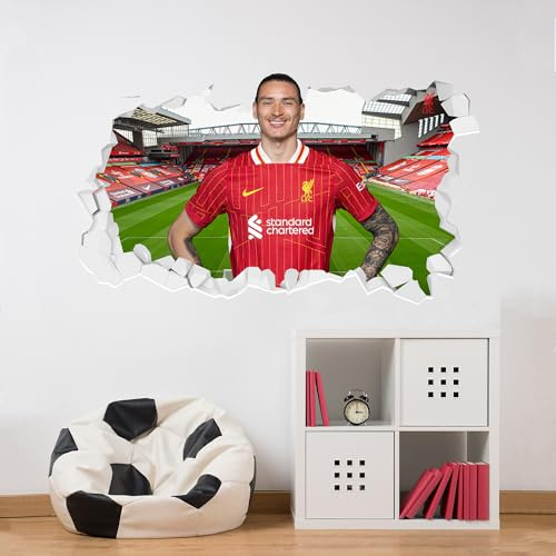Themed Liverpool Wall Sticker - Darwin Nunez 24/25 Broken Wall Football Art (90cm width x 50cm height)