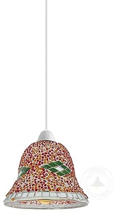 Handmade Mosaic Glass Ceiling Light Shade Red Tiffany Style Stained Glass Pendant Lamp Shade for Living Room, Bedroom & Kitchen Vintage Easy Fit Hanging Bell Lightshade