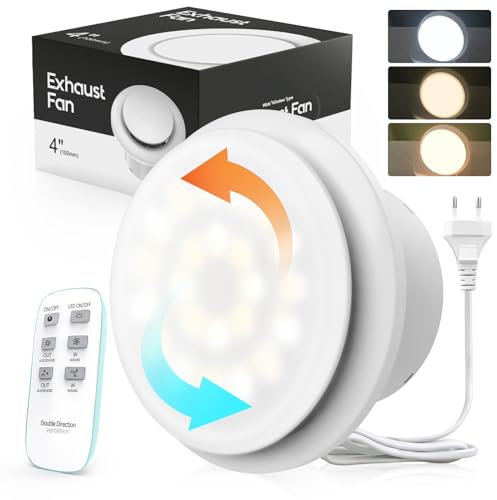 SBONNI Aspiratore Bagno 100mm, Potente Aspiratore Cucina con Telecomando, 2 Direzioni, 2 Velocità e LED, Ventola Aspirazione Efficiente dal Punto di Vista Energetico per Bagno Cucina WC Garage