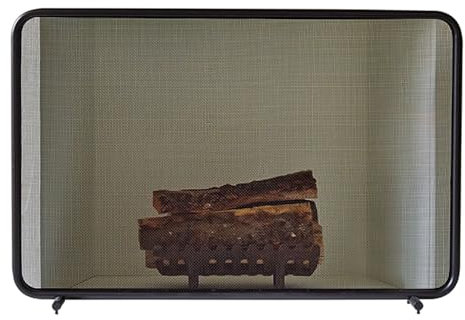 GTPBAO Funkenschutzgitter Flacher Kaminschutz Aus Schmiedeeisen, 96×65cm, Funkenschutz für Kaminfeuer/Kohlefeuerung, Schwarz