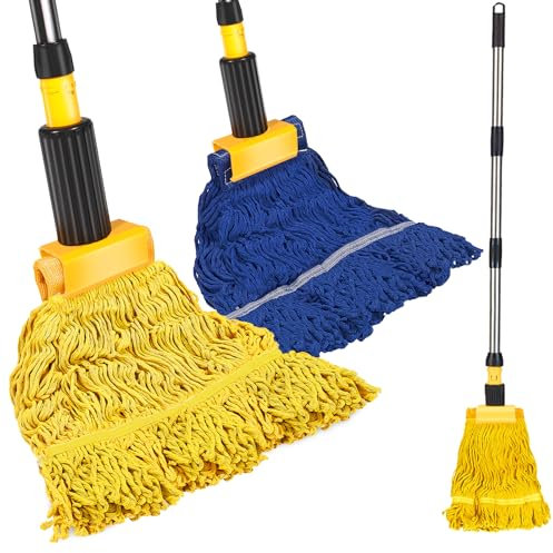 Kasunpul Mocio commerciale, mocio con estremità ad anello, mocio industriale, 175,3 cm, resistente, con 2 teste per mocio per la pulizia dei pavimenti, casa, cucina, ufficio