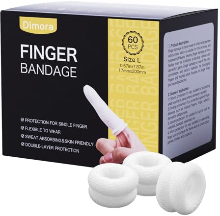 Dimora Finger Cots, Pack of 60 (Large Size) Finger Protectors, Breathable Bandages for Wound Care, Stretchy Sleeves for Gardening, Fitness and Cargo Handling, White