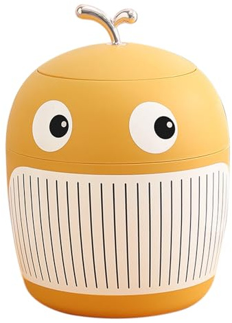 Koomuao Liemuao Poubelle Corbeille à Papiers en Plastique, 3.5L Poubelle de Table avec Couvercle, Baleine Mini Poubelle de Bureau pour Salle de Bain, Chambre, Bureau Enfant, Voiture (Jaune)