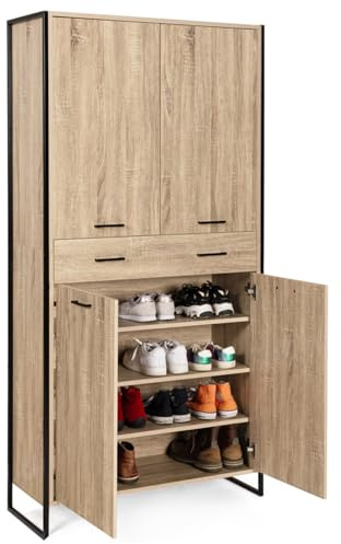 IDMarket - Armoire à Chaussures 24 Paires Luis 4 Portes avec tiroir Design Industriel H. 180 cm