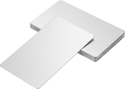 ZOFUN 20 Stück Metall Visitenkarten, Leere Metallkarte 80x50x0,4mm, Visitenkarten Blanko Edelstahl Platte, 304 Edelstahl Rohlinge Namenskarte für Bürokunden DIY Laserdruck Gravur