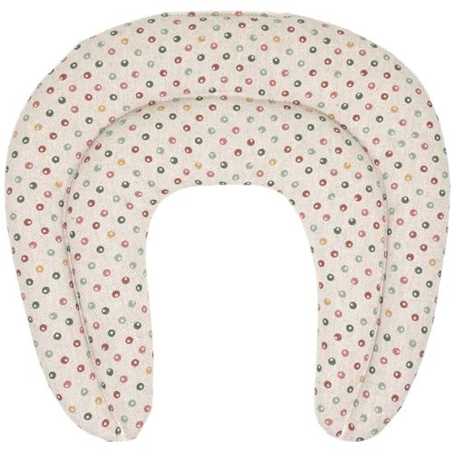 Cuscinetto termico ricurvo e diviso en 2 compartimenti - Cotone bio - pois multicolori - Noccioli di ciliegia - Cuscino per il collo per terapia calda e fredda
