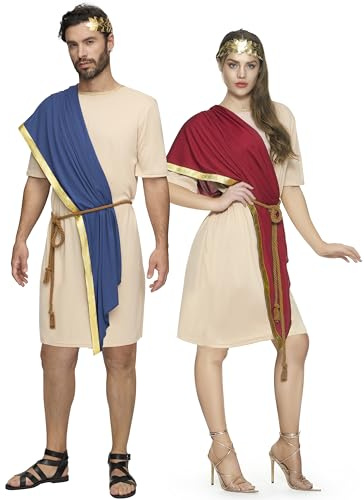 Spooktacular Creations Conjunto de disfraz de toga unisex para adultos. Perfecto para parejas en Halloween, con túnicas romanas, chales, cinturón y corona de hojas para fiestas de disfraces.XL