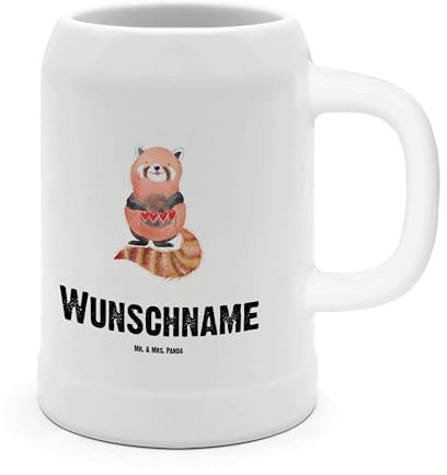 Mr. & Mrs. Panda Personalisierter Bierkrug Roter Panda - Personalisierte Geschenke, Mit Namen, Bierseidel Wunschname, Lieblingsmensch, Steinzeugkrug, Herz, Rot, Lustige Sprüche, Maßkrug Namensgravur