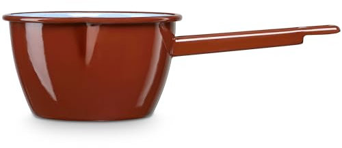 briebe Cazo Cocina con Pico Hervir Leche Acero Esmaltado 14 cm, Hervidor Vitrificado 1,10 L con Mango, Apto Inducción, Vitrocerámica, Fuego, Gas, Horno, Terra Vintage Marrón Teja