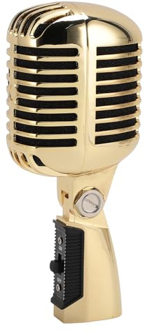 Annadue Microfono Vintage Dinamico, Microfono per Voce Dinamico retrò con Rack Rotante Autotensionante, Microfono in Lega di Zinco per Studi di Registrazione di Spettacoli Teatrali (GOLD)
