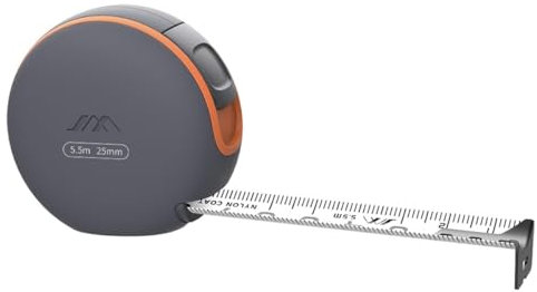 JIMIHOME Cinta métrica retráctil, hoja recubierta de nailon de 18 pies de ancho, sistema de bloqueo doble, carcasa de TPE resistente a los golpes, diseño minimalista, métrico