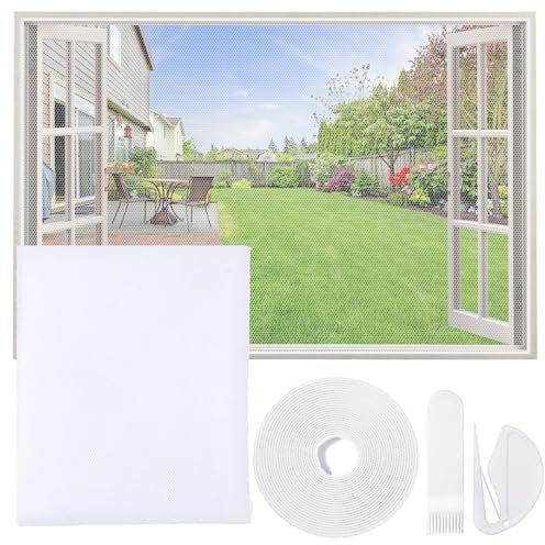 Moustiquaire Fenetre Recoupable, Filet Anti-Insectes avec Bande Auto-Agrippante, Moustiquaire Adhésive pour Fenêtre, Auto-Adhésive et sans Perçage (110x130cm, Blanc)