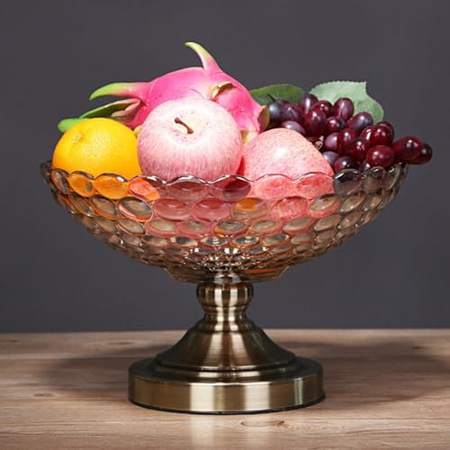 JUNYFFF Fruit Bowl for Kitchen Counter, Glass Fruit Basket, Pedestal Fruit Bowl, Decorative Bowl for Table Countertop, Dinning Room, Living Room Decor, Orange