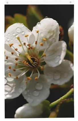 Drapeau blanc en forme de fleur de poirier - 91 x 152 cm - Double face - Vertical - Avec œillets - Grande bannière murale - Pour décoration d'intérieur