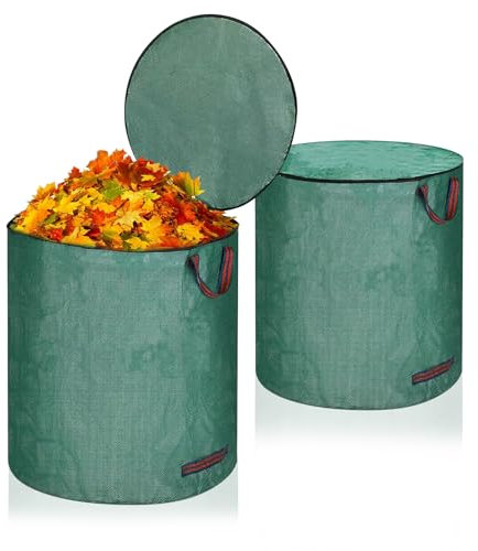 Sacchi per Rifiuti da Giardino con 4 Manici, 272L, 3 PCS Sacchi Giardinaggio Con Coperchio, Sacchi per Raccogli Foglie da Giardino, Impermeabile, Riutilizzabile, per Foglie, rifiuti Verdi