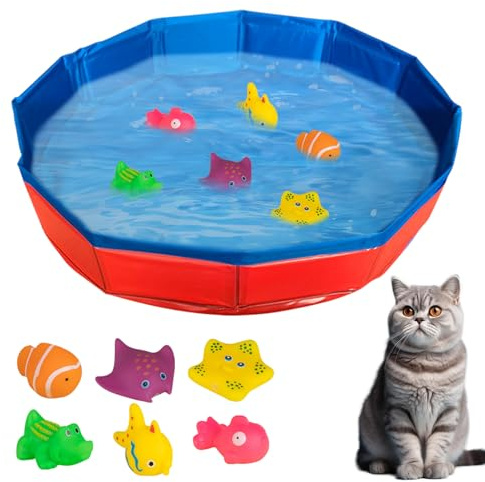 GUAHKUN Katzenpool, Faltbarer Hundepool, Katzenpool mit Spielzeug, Hunde Badewanne, Planschbecken für Haustiere, PVC Katzenpool, Faltbarer Pool, Planschbecken Hund Klein (C)
