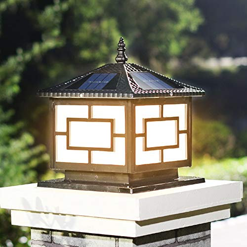 Faro a colonna solare vintage da 25 cm con telecomando, luce da giardino impermeabile per esterni, luce per porta di casa, lampada da parete per villa cinese, paralume in acrilico, sorgente lumi