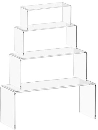 Coztie Clear Acrylic Display Risers, 4 PCS Acrylic Lifts Display for Figures Clear Rectangular Tiered Display Stand Jewelry Display Riser Shelf Showcase Fixture for Cupcakes Collectibles Display