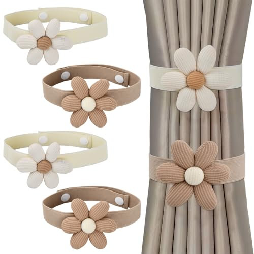 Ferma Tende,4 Pezzi Cinghie Per Tende Floreali,A Forma Di Piccolo Fiore,Fermatende Tenda,Forma Di Fiore Ferma Tenda, Accessori Per Tende, Soggiorno, Camera,Ufficio