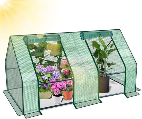 ISOISL Gewächshaus Klein mit UV-beständige PE-Plane Foliengewächshaus Platzsparend Treibhaus aus Stahl für Garten, Balkon, 180*90*90CM, Grün