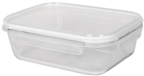 Harbour Housewares 1.5 Litre Glass Food Storage Container with Lid - Clear/White - 1x Large Reusable Airtight Meal Prep Lunch Box Takeaway Cereal Pantry Tubs Set | Safe for Freezer and Microwave