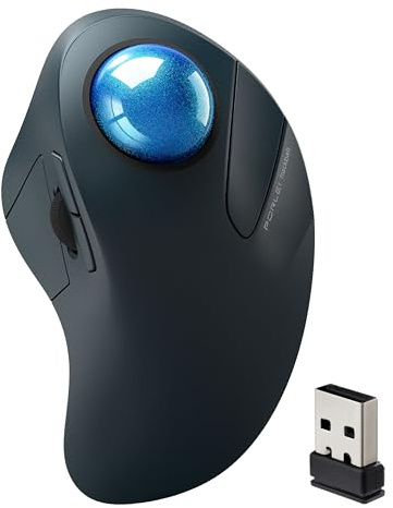 PORLEI Wireless Trackball Mouse for Large Hands, Ergonomic Index Finger Control, Rechargeable Bluetooth/USB Mouse with Precise Smooth Tracking, Multi-Device Connection for Windows & Mac, Dark Blue