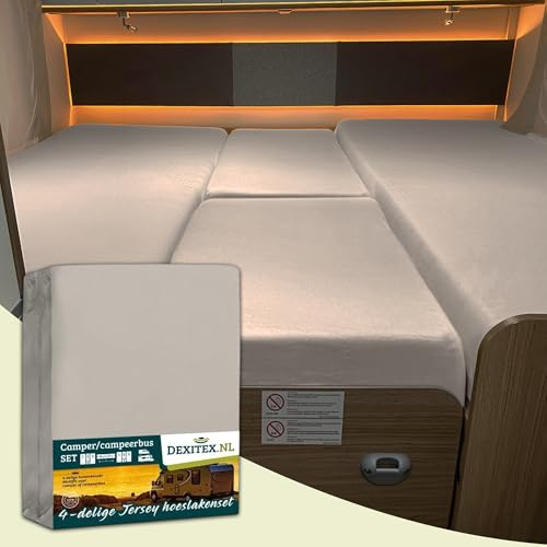 Dexitex Spannbettlaken - 4-teiliges Set, Geeignet für Wohnmobilbetten oder Einzelbetten, Öko-Tex 100% Baumwolle, MulitFit-Laken, (Sand)