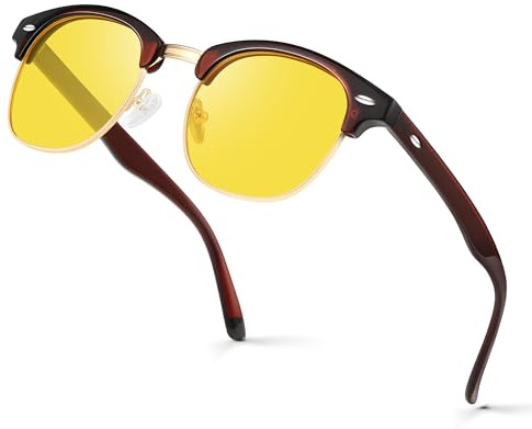 kunchu Nachtsichtbrille Nachtfahrbrille Damen Herren, Polarisierte Nachtsichtbrille für Autofahrer- Nachtbrille zum Autofahren Ultra Leicht Gelbe Gläser Anti-Tee/Gold