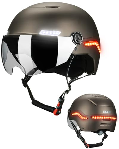 ILM Casco Patinete Bicicleta Electrico Adulto con Freno Intermitentes Sensor G Automática Luz LED Homologado NTA-8776 CPSC CE con Visera para Hombre Mujer Modello MB101L,Titanio,S/M