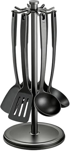 Porte-Ustensiles de Cuisine Avec 8 Crochets Rangement de Couverts | Support à Ustensiles de Comptoir Rotatif 360 Degrés Pour Cuillère à Mélanger, Maison, Restaurant, Bureau, Tiroir,