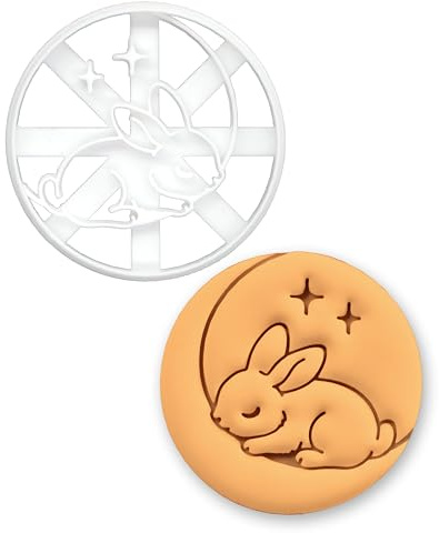 BAKERLOGY Sleeping Bunny on Moon Cookie Cutter – Moon Rabbit Storybook Baking Tool for Easter, Mid-Autumn Festival & Tsukimi Treats
