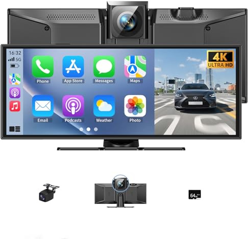11.5 Carplay Screen for Car, Car Tablet Pro Max 2026 Car Stereo with 4K Front and 1080P Rear Camera, Car Play Screen Wireless CarPlay Android Auto Mirror Link AUX FM Bluetooth 64G SD