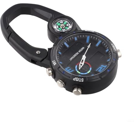 Reloj de clip con brújula integrada - Reloj analógico luminoso con mosquetón para hombre para montañismo, escalada, equipo de viaje